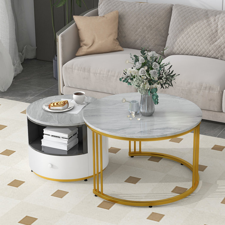 MISNODE Modern Nesting Coffee Table Set With One Drawer & One Shelf